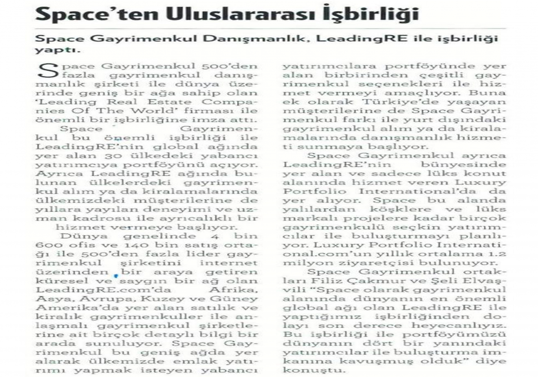 Space'ten Uluslararası İşbirliği