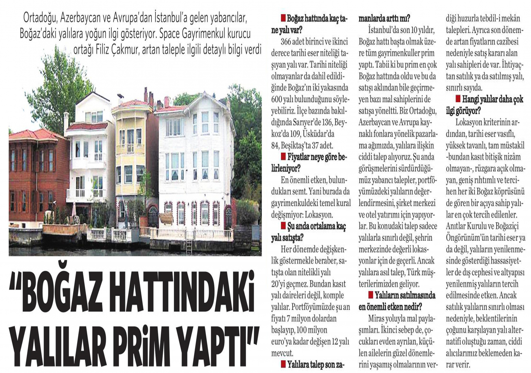 ''Boğaz Hattındaki Yalılar Prim Yaptı''